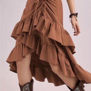 Chic High-Low Brown Ruffled Skirt Never Worn NWOT